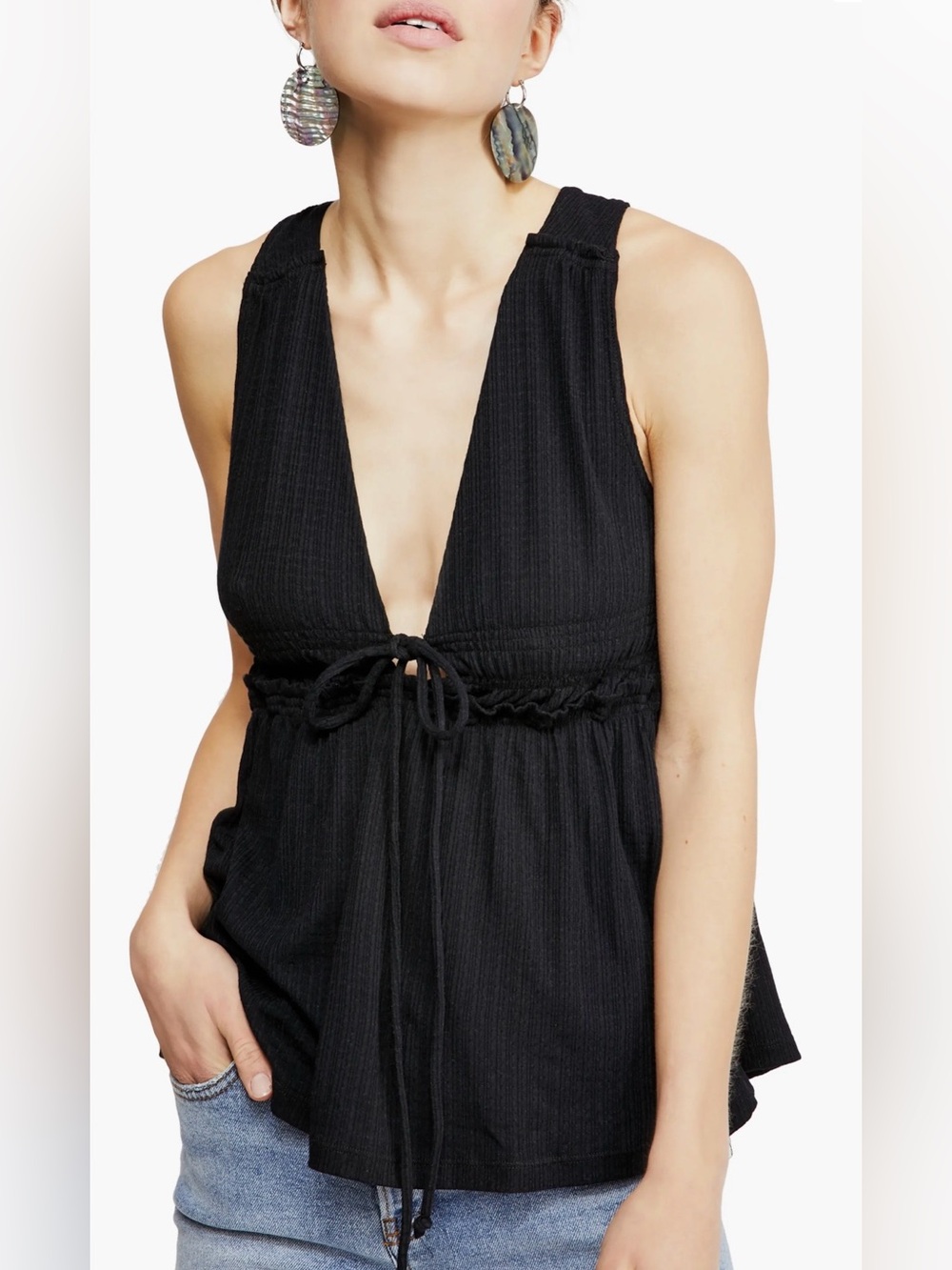 FREE PEOPLE BLACK BEACH BOUND PLUNGE TANK SIZE XS!!